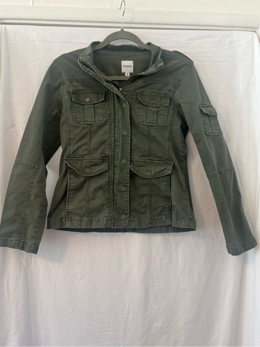 Kensie Olive Green Utility Jacket with Flap Pockets